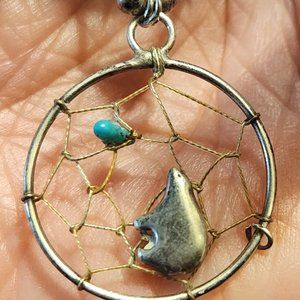 Pure Silver and Turquoise Dreamcatcher Bear Necklace